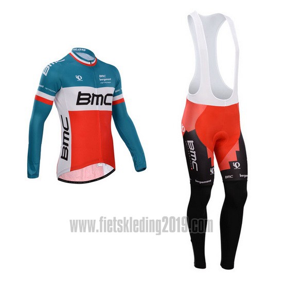 2014 Fietskleding BMC Campione Italie Blauw en Oranje Lange Mouwen en Koersbroek